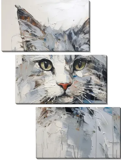 Модульная картина Серая кошка в стиле мастихин