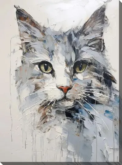 Картина маслом Серая кошка в стиле мастихин