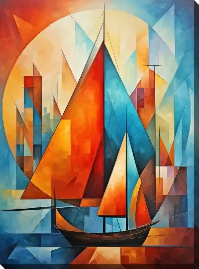 Картина маслом Треугольники и парусник №40