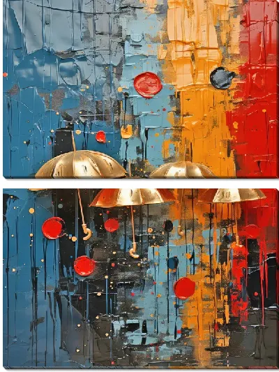 Модульная картина Арт золотые зонты №3