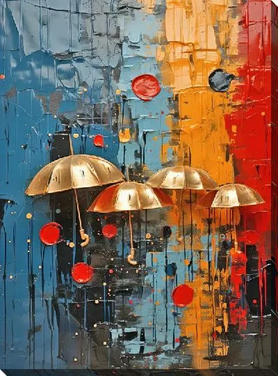 Постер Арт золотые зонты №3