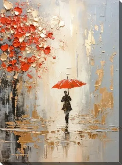 Картина маслом Прогулка под красным зонтом