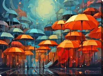 Картина маслом Зонты в стиле арт №2