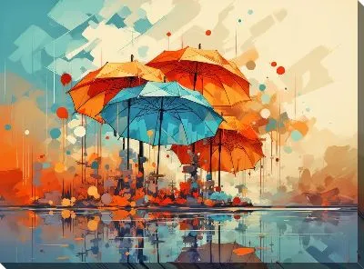 Картина маслом Зонты в стиле арт №3