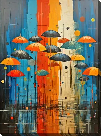 Картина маслом Зонты в стиле арт №9