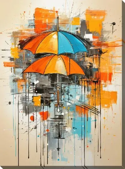 Картина маслом Зонты в стиле арт №11