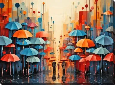 Картина маслом Зонты в стиле арт №13