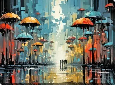 Картина маслом Зонты в стиле арт №15