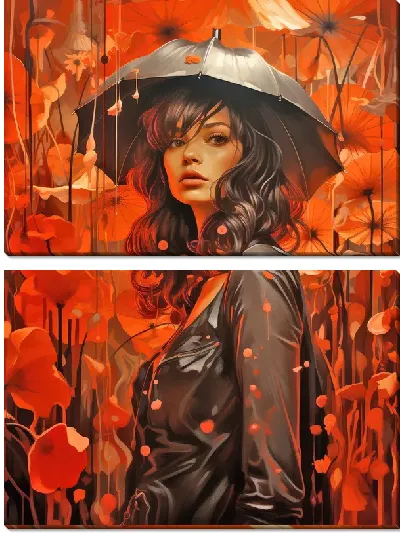 Модульная картина Девушка под зонтом №2