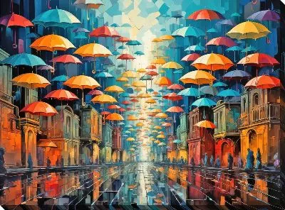 Картина маслом Зонты в стиле арт №16