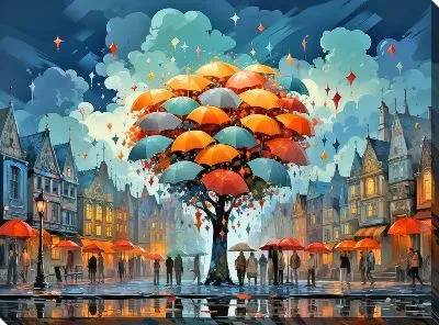 Картина маслом Зонты в стиле арт №18