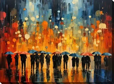 Картина маслом Толпа под зонтами