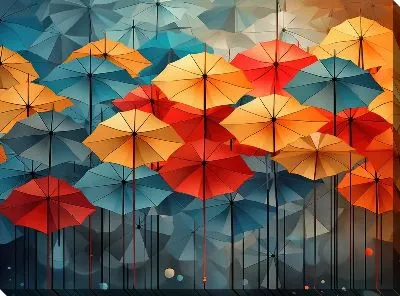 Картина маслом Зонты в стиле арт №19