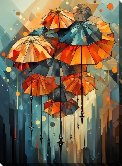 Картина маслом Зонты в стиле арт №20