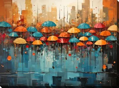 Картина маслом Зонты в стиле арт №41