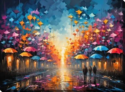 Картина маслом Зонты в стиле арт №42