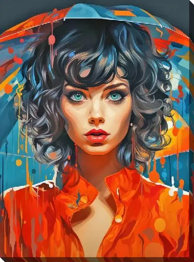 Картина маслом Девушка си яркий зонт