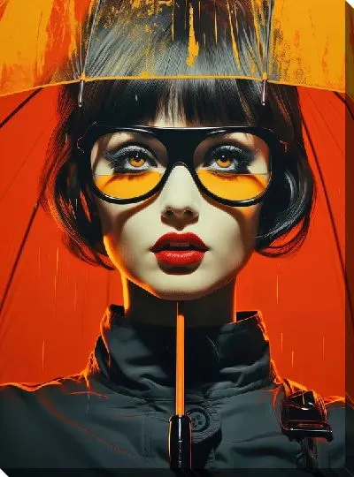 Картина маслом Девушка в очках под зонтом