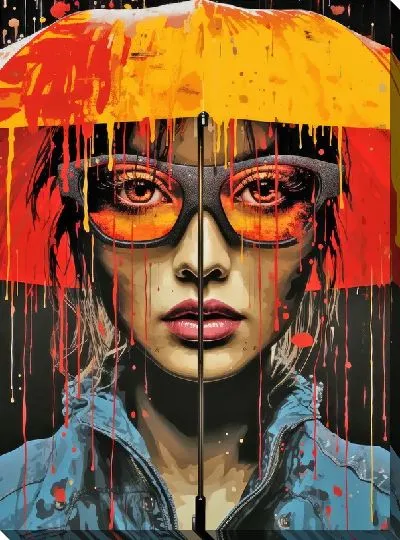 Картина маслом Девушка в очках под зонтом №2