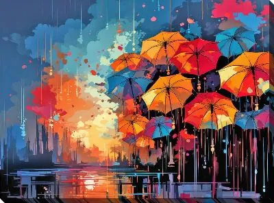 Картина маслом Зонты в стиле арт №47