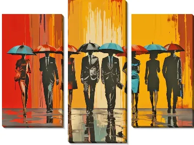 Модульная картина Люди под зонтами