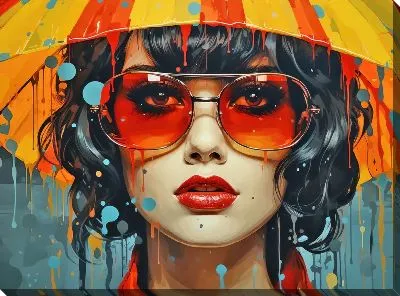 Картина маслом Девушка в очках под зонтом №3