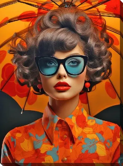 Картина маслом Девушка в очках под зонтом №4