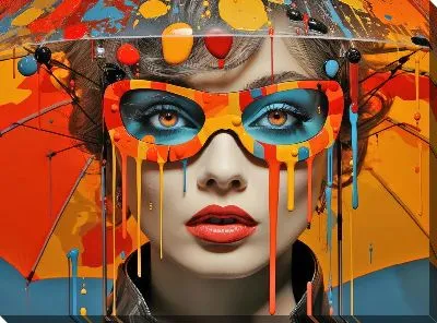 Картина маслом Девушка в очках под зонтом №5