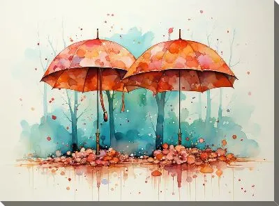 Картина маслом Зонты в стиле арт №59