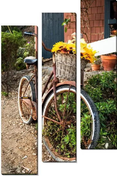 Модульная картина Велосипед с подсолнухами