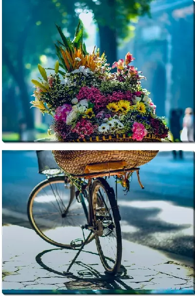 Модульная картина Велосипед с цветами №2