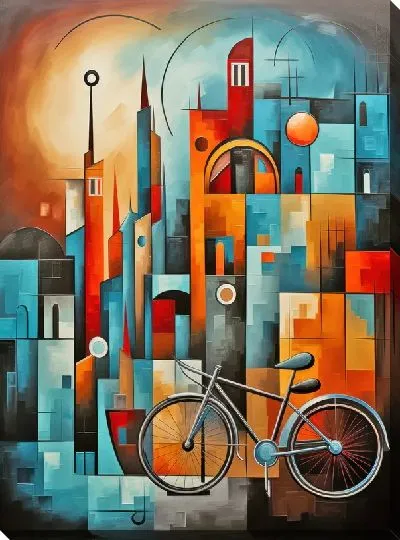 Картина маслом Велосипед в стиле арт №5