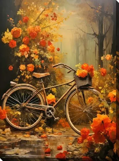 Картина маслом Велосипед в стиле арт на фоне осени №15