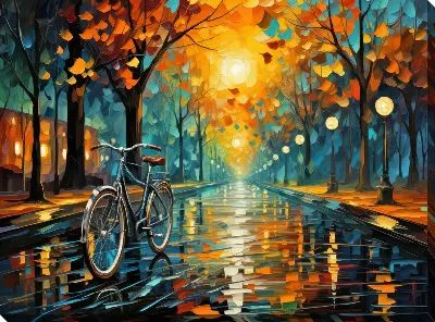 Картина маслом Велосипед на дороге в стиле арт №16