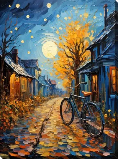 Картина маслом Велосипед на тропинке в стиле арт №17