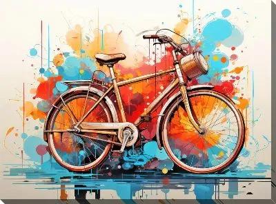 Картина маслом Велосипед в стиле арт №30