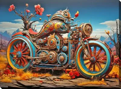 Картина маслом Мотоцикл в стиле арт №7
