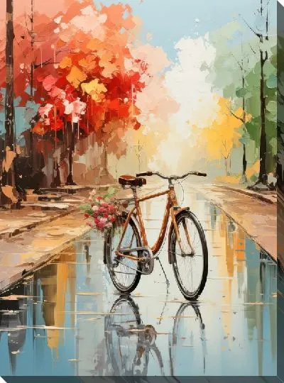 Картина маслом Велосипед в стиле арт №44