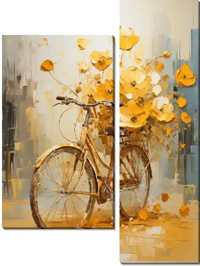 Модульная картина Золотой велосипед в стиле арт