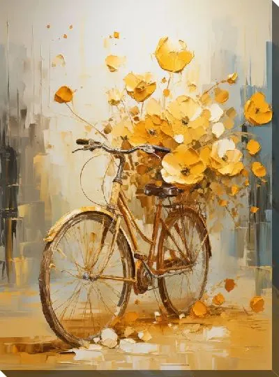 Картина маслом Золотой велосипед в стиле арт