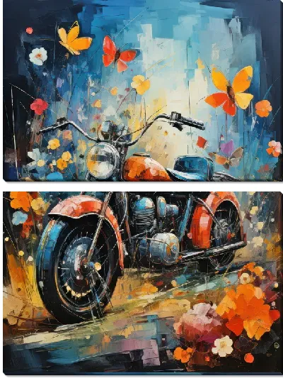 Модульная картина Мотоцикл в стиле арт с бабочками №14