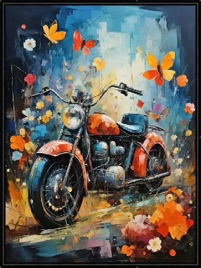 Картина Мотоцикл в стиле арт с бабочками №14