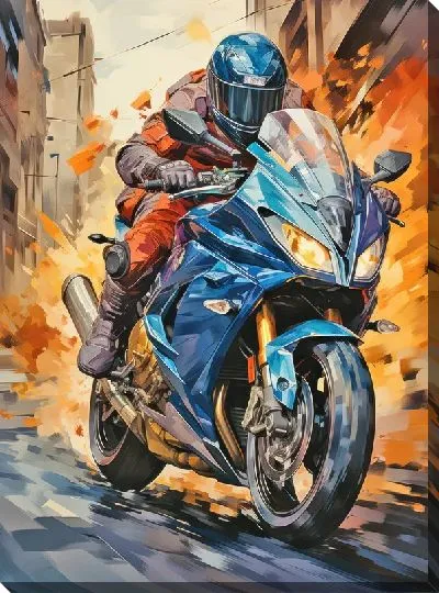 Картина маслом Гонки на мотоцикле в стиле арт №20