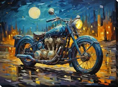 Картина маслом Мотоцикл в стиле арт №35