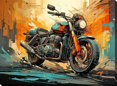 Картина маслом Мотоцикл в стиле арт №43