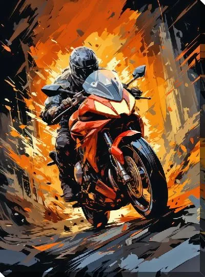Картина маслом Гонки на мотоцикле в стиле арт №22
