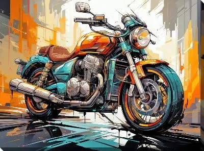 Картина маслом Мотоцикл в стиле арт №46