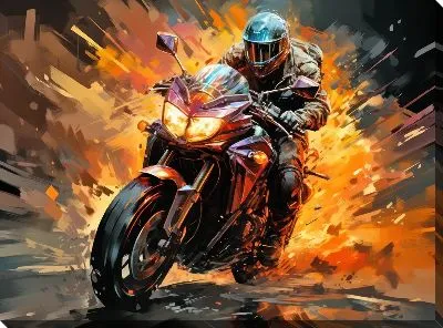 Картина маслом Гонка на мотоцикле в стиле арт №30