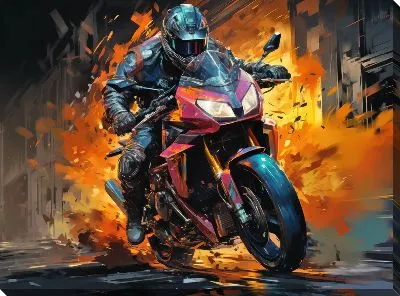 Картина маслом Гонка на мотоцикле в стиле арт №32