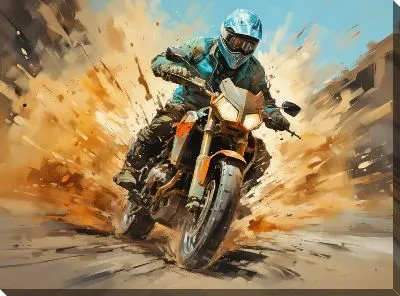 Картина маслом Гонка на мотоцикле в стиле арт №34
